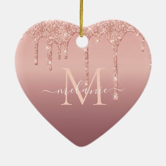 Monogram Naam Tekst Roos Gold Blush Sparkle Keramisch Ornament (Achterkant)