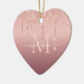 Monogram Naam Tekst Roos Gold Blush Sparkle Keramisch Ornament (Links)