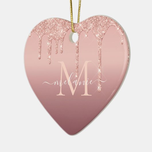 Monogram Naam Tekst Roos Gold Blush Sparkle Keramisch Ornament (Links)