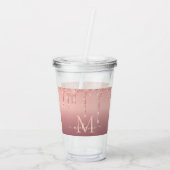 Monogram Naam Tekst Roos Gouden Acryl Tumbler Acryl Drinkbeker (Achterkant)