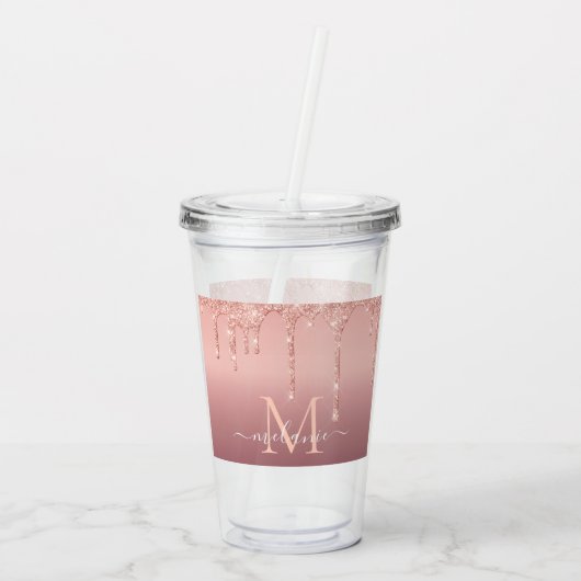 Monogram Naam Tekst Roos Gouden Acryl Tumbler Drinkbeker (Achterkant)