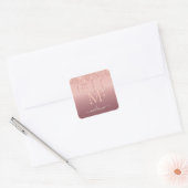 Monogram naam tekst roze goud blozen glitter glans vierkante sticker (Envelop)