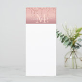 Monogram naam tekst roze goud blozen glitter menu (Staand voorkant)