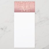 Monogram naam tekst roze goud blozen glitter menu (Voorkant)