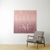 Monogram naam tekst roze goud blush glitters glans wandkleed (In situ)