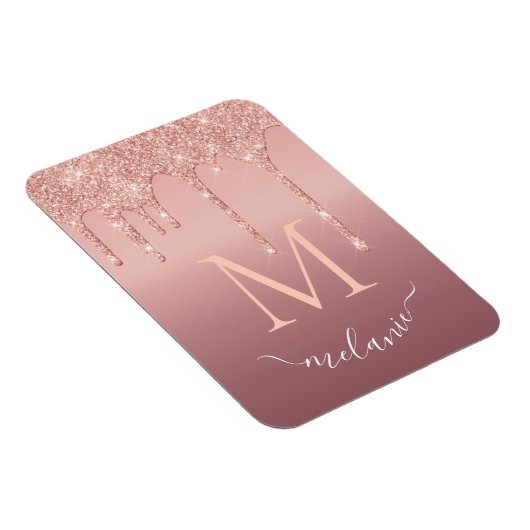 Monogram naam tekst roze goud roze glitter glans magneet (Rechterzijde)