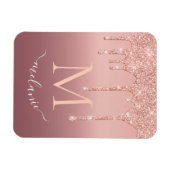 Monogram naam tekst roze goud roze glitter glans magneet (Horizontaal)