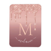 Monogram naam tekst roze goud roze glitter glans magneet (Verticaal)