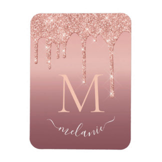 Monogram naam tekst roze goud roze glitter glans magneet