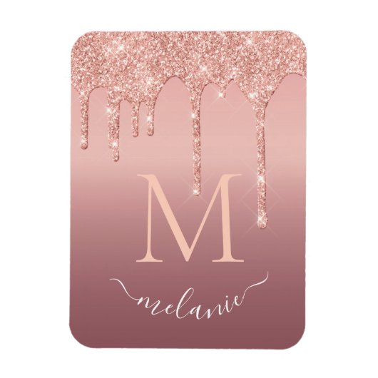 Monogram naam tekst roze goud roze glitter glans magneet (Verticaal)
