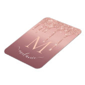 Monogram naam tekst roze goud roze glitter glans magneet (Linkerzijde)