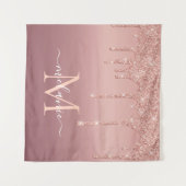 Monogram naam tekst roze goud roze glitter glans wandkleed (Voorkant (horizontaal))
