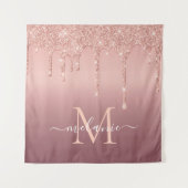 Monogram naam tekst roze goud roze glitter glans wandkleed (Voorkant)