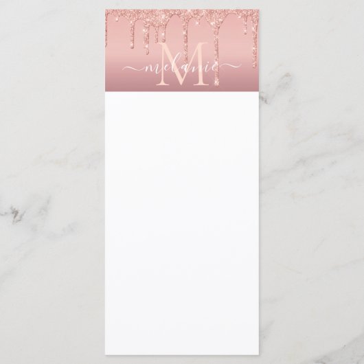 Monogram naam tekst roze goud roze glitter menu (Achterkant)