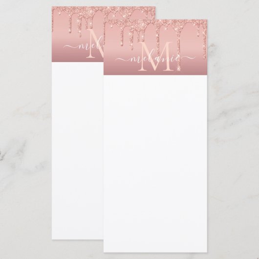 Monogram naam tekst roze goud roze glitter menu (Voorkant / Achterkant)