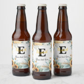 Monogram naam tekst zonnebloemen waterverf modern bier etiket (Flessen)