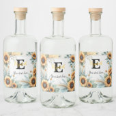 Monogram naam tekst zonnebloemen waterverf modern likeurfles etiket (Flessen)