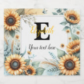 Monogram naam tekst zonnebloemen waterverf modern likeurfles etiket (Enkel label)