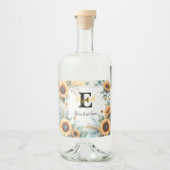 Monogram naam tekst zonnebloemen waterverf modern likeurfles etiket (Voorkant)