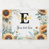 Monogram naam tekst zonnebloemen waterverf modern likeurfles etiket (Enkel label)