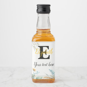 Monogram naam tekst zonnebloemen waterverf modern likeurfles etiket