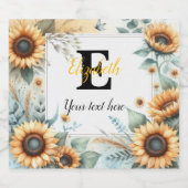 Monogram naam tekst zonnebloemen waterverf modern sparkling wijnetiket (Enkel label)