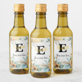 Monogram naam tekst zonnebloemen waterverf modern wijn etiket (Flessen)