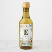 Monogram naam tekst zonnebloemen waterverf modern wijn etiket (Voorkant)