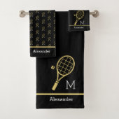 Monogram Naam Tennis Racket Ball Gold Black Bad Handdoek (Insitu)