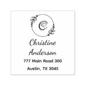 Monogram Naam Terugkeer Adres Greenery Wreath Zelfinktende Stempel (Design)