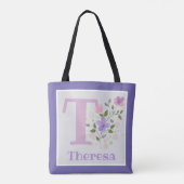 Monogram & Naam Theresa met Bloemen Tote Bag (Achterkant)