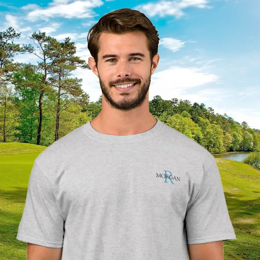 Monogram & Naam, Trendy Design Blauw & Zwart T-shirt