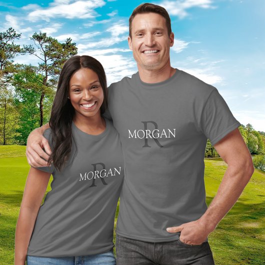 Monogram & Naam, Trendy Design Grijs Wit Tekst T-shirt