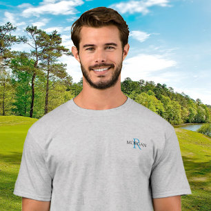 Monogram & naam, trendy ontwerp blauw & zwart t-shirt