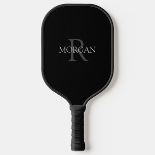 Monogram & naam, trendy zwart met grijze tekst pickleball paddle