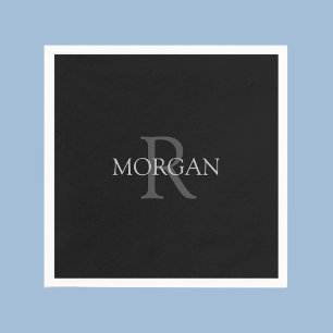 Monogram & Naam, Trendy Zwart met Grijze Tekst Servet