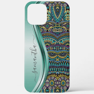 Monogram naam Tribal Blauwgroen Patroon Case-Mate iPhone Case