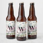 Monogram naam Tropische bloemen verlaat waterverf Bier Etiket (Flessen)
