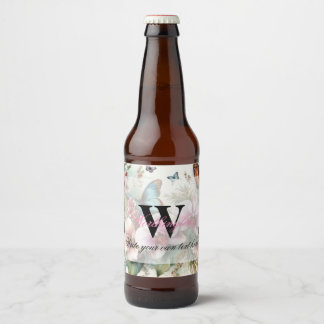 Monogram naam Tropische bloemen verlaat waterverf Bier Etiket