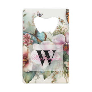 Monogram naam Tropische bloemen verlaat waterverf Creditkaart Flessenopener