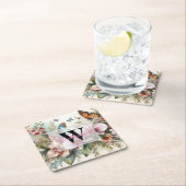 Monogram naam Tropische bloemen verlaat waterverf Kartonnen Onderzetters (Insitu)