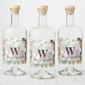 Monogram naam Tropische bloemen verlaat waterverf Likeurfles Etiket (Flessen)