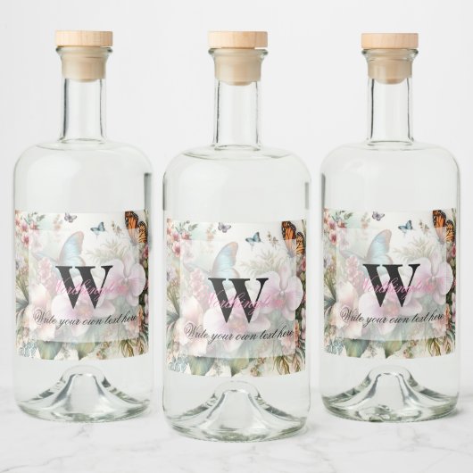 Monogram naam Tropische bloemen verlaat waterverf Likeurfles Etiket (Flessen)