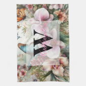 Monogram naam Tropische bloemen verlaat waterverf Theedoek (Verticaal)