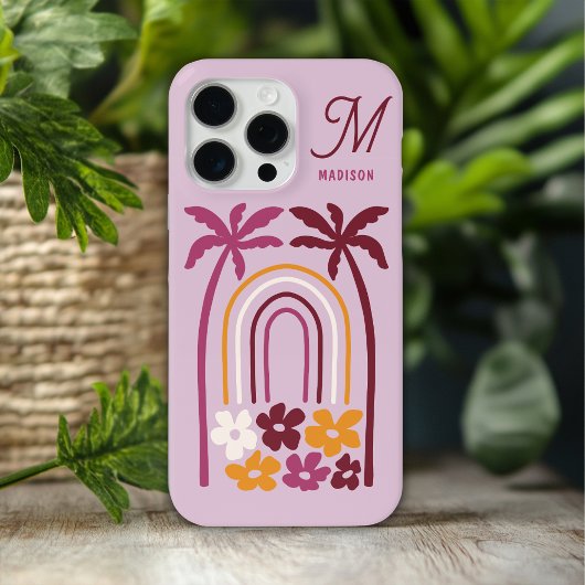 Monogram Naam Tropische Zomer Palmboom Bloem Case-Mate iPhone Case