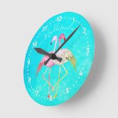 Monogram Naam Twee Roze Flamingos Ronde Klok (Hoek)