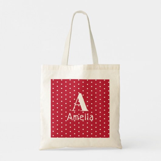 Monogram naam Typografie Red Polka Dots Pattern Tote Bag (Achterkant)