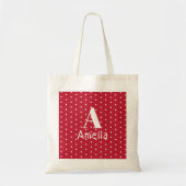 Monogram naam Typografie Red Polka Dots Pattern Tote Bag (Voorkant)