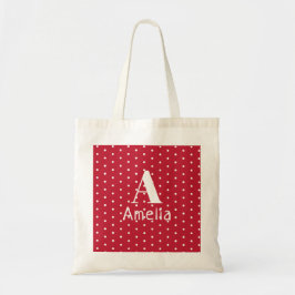Monogram naam Typografie Red Polka Dots Pattern Tote Bag