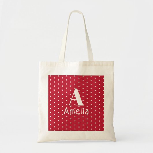 Monogram naam Typografie Red Polka Dots Pattern Tote Bag (Voorkant)